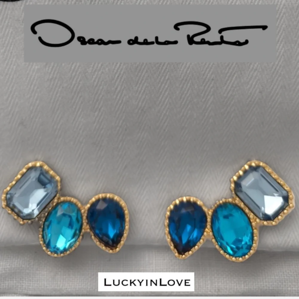 OSCAR de La Renta • BLUES Emerald-Cut Climber Ear Cuffs Clip On.